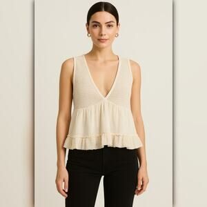 A334 • Cream Textured Ruffle Tank